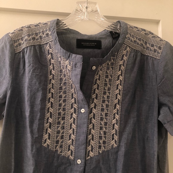 New Maison Scotch Small / 1 Embroidered Chambray Romper Cotton Blue NWT $125 - Picture 3 of 5